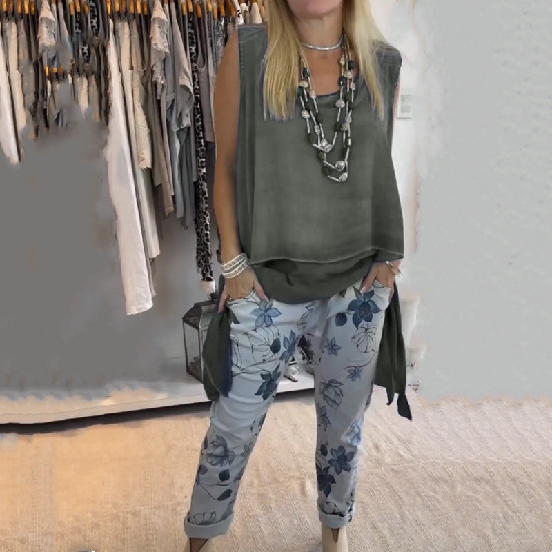 Deux-pièces pour femmes : Top sans manches et pantalon imprimé