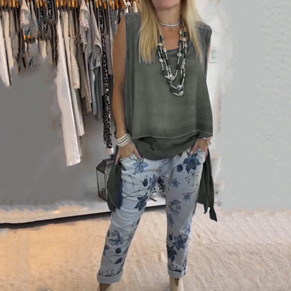 Deux-pièces pour femmes : Top sans manches et pantalon imprimé
