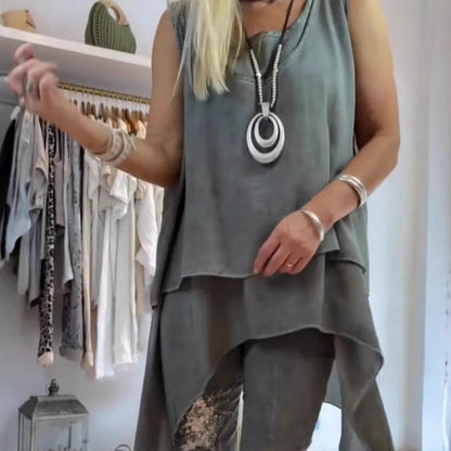 Deux-pièces pour femmes : Top sans manches et pantalon imprimé